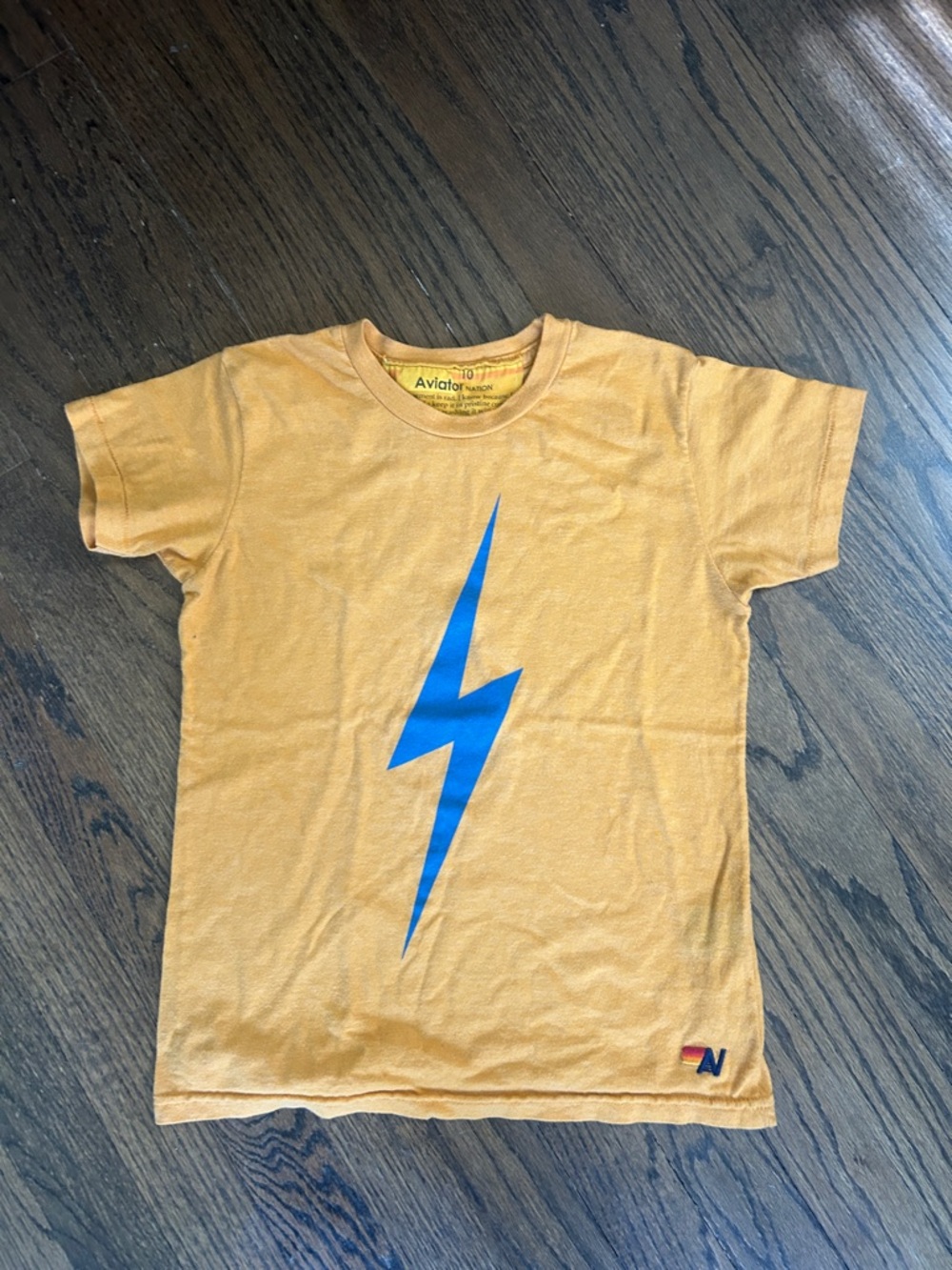 Aviator Nation Kids Gold/Orange Tee with Blue Lightning